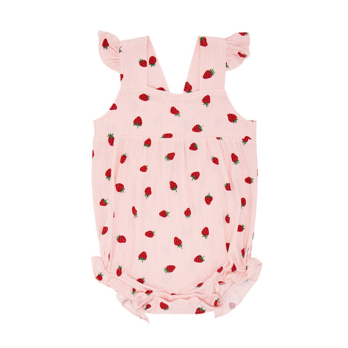 Strawberries Small Ribbed Flutter Sleeve Romper