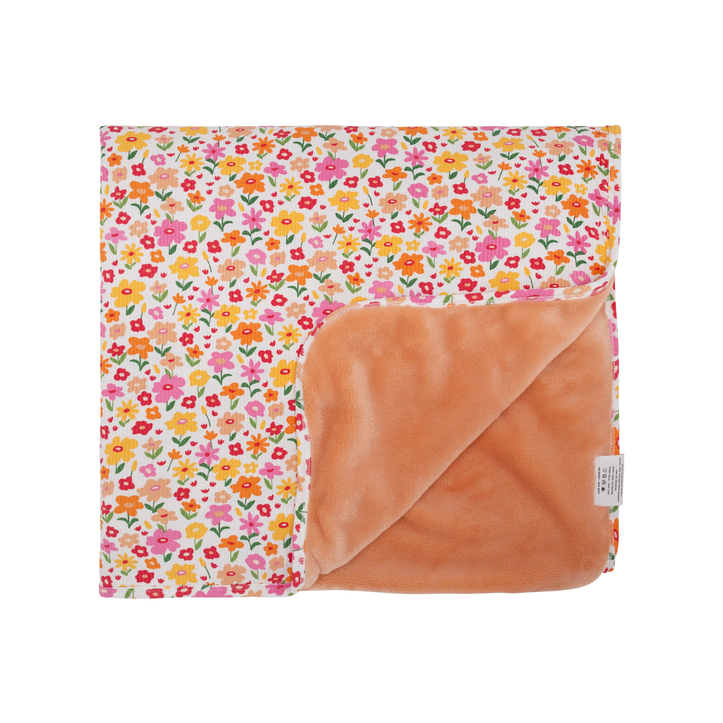 Summer Blooms Small Ribbed Toddler Blanket (Peach Backing)