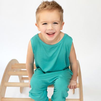 Teal Small Ribbed Harem Romper