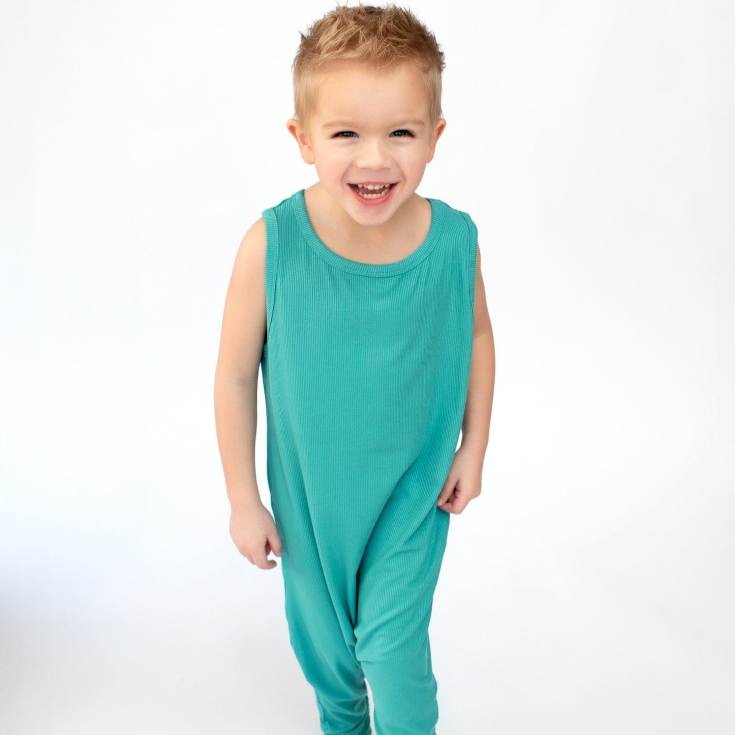 Teal Small Ribbed Harem Romper