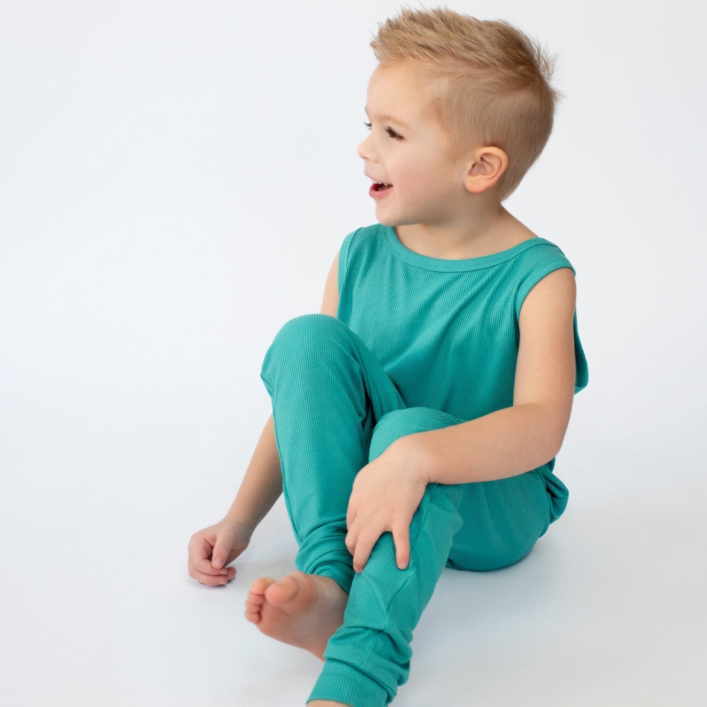 Teal Small Ribbed Harem Romper