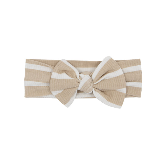 Tan Wide Stripe Small Ribbed Bow