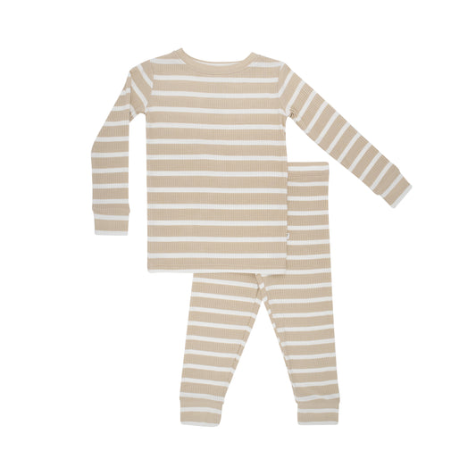 Tan Wide Stripe Small Ribbed Two-Piece Set