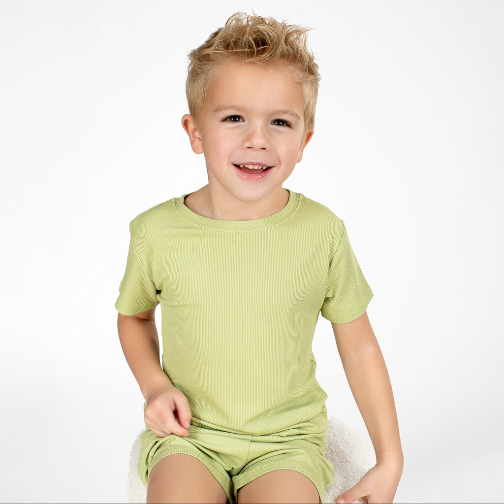 Tarragon Green Small Ribbed Shorts Two-Piece Set