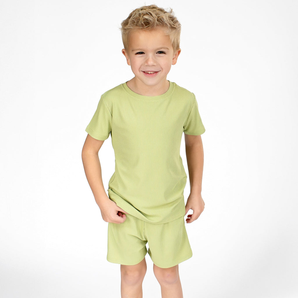 Tarragon Green Small Ribbed Shorts Two-Piece Set