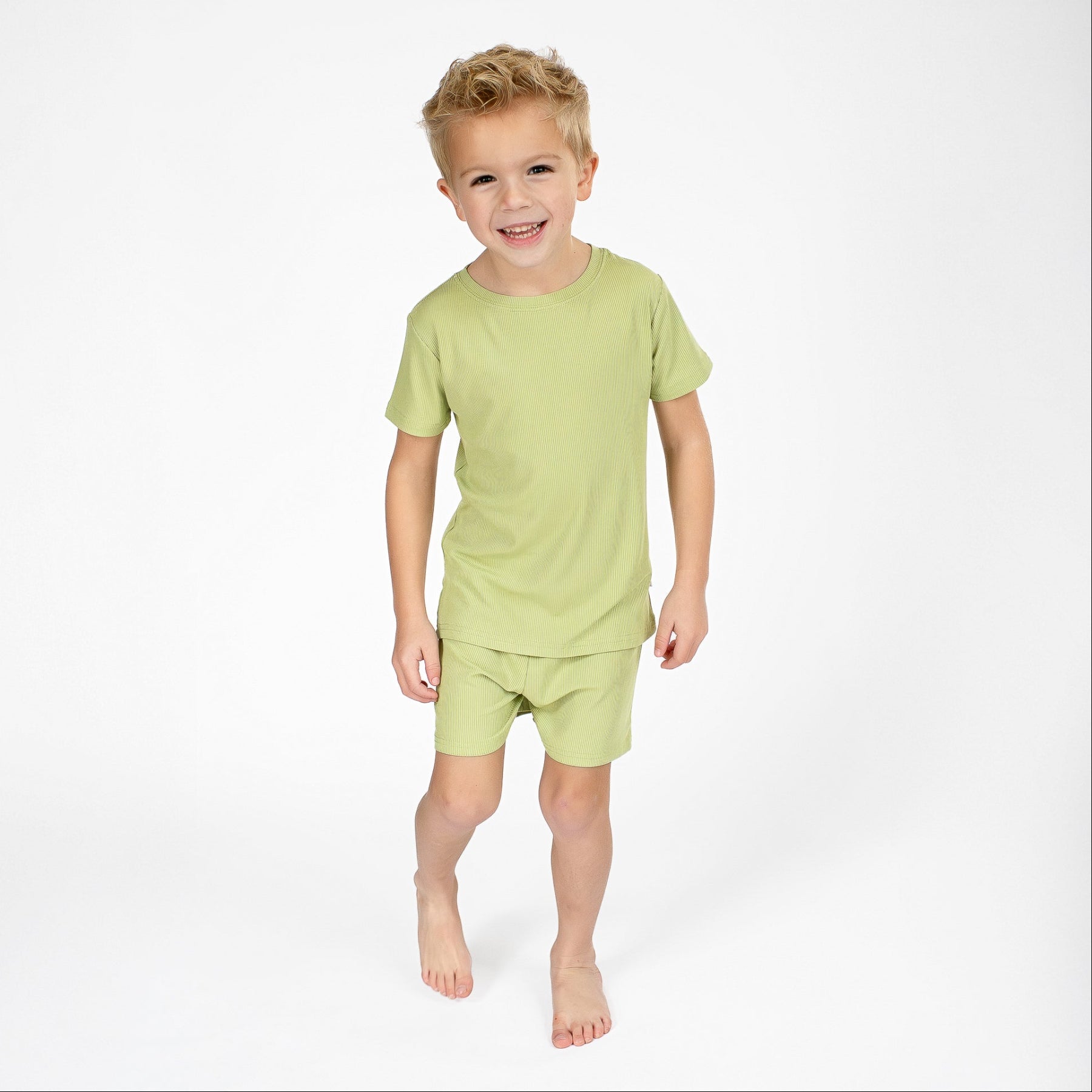 Tarragon Green Small Ribbed Shorts Two-Piece Set