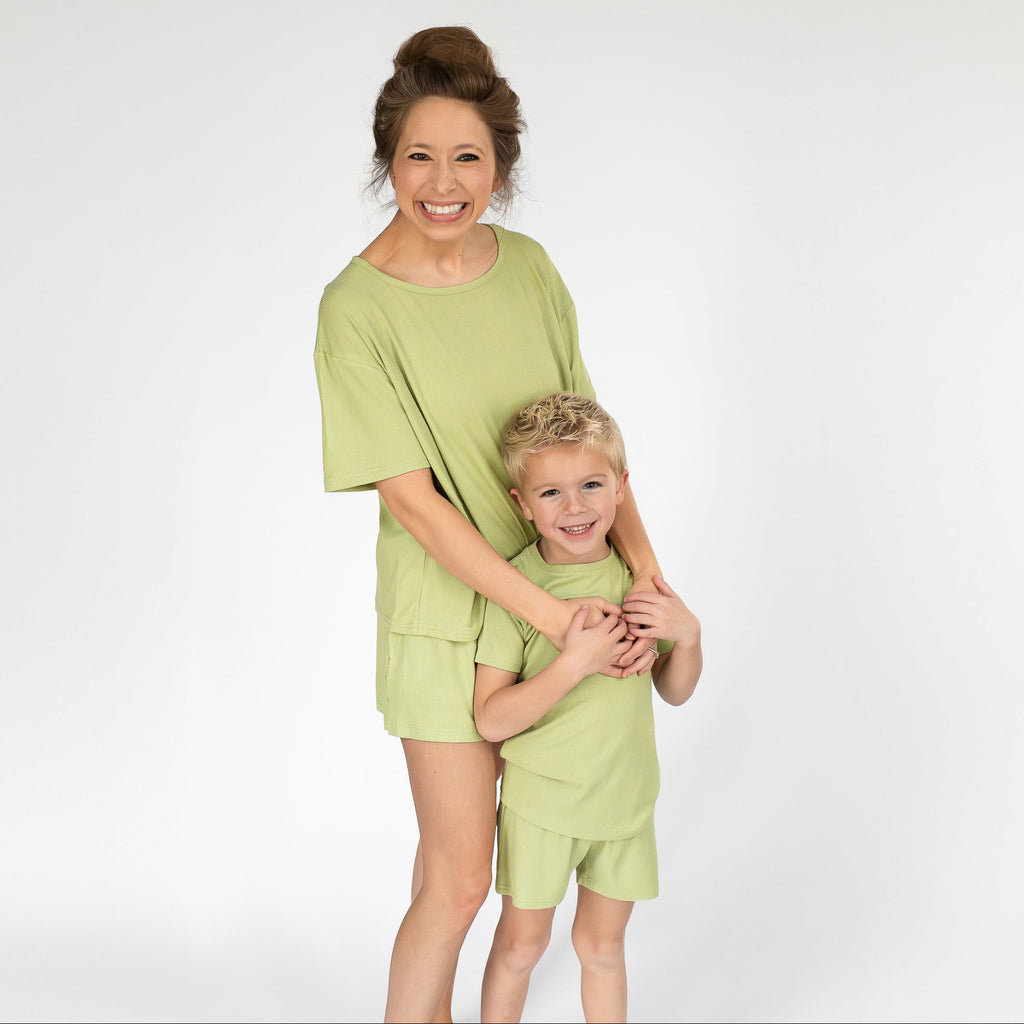 Tarragon Green Small Ribbed Shorts Two-Piece Set
