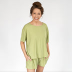 Tarragon Green Small Ribbed Women's Short Sleeve Top