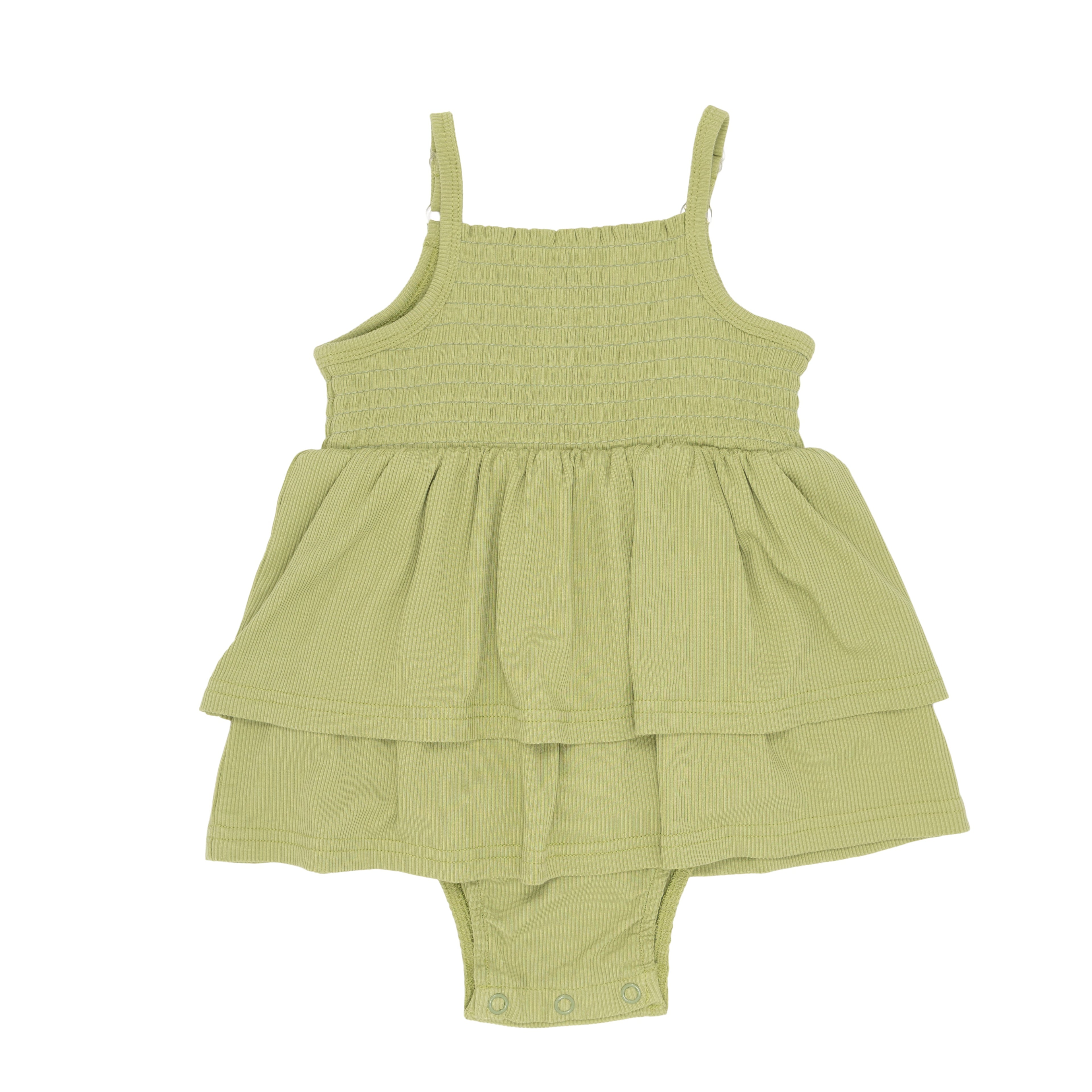 Tarragon Green Small Ribbed Ruffle Romper