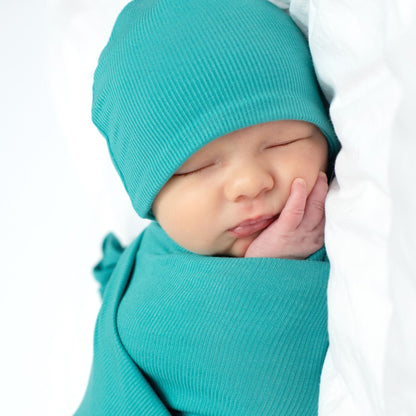 Teal Small Ribbed Swaddle Set