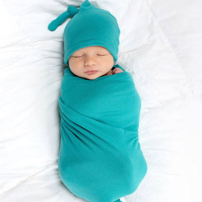 Teal Small Ribbed Swaddle Set