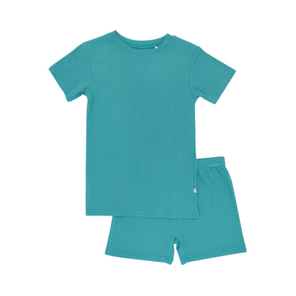 Teal Small Ribbed Shorts Two-Piece Set