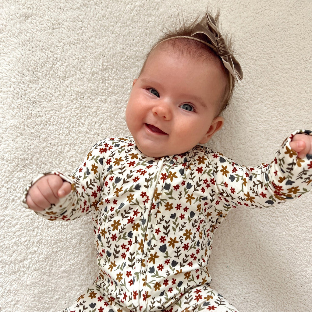 Cream Floral Zip Romper