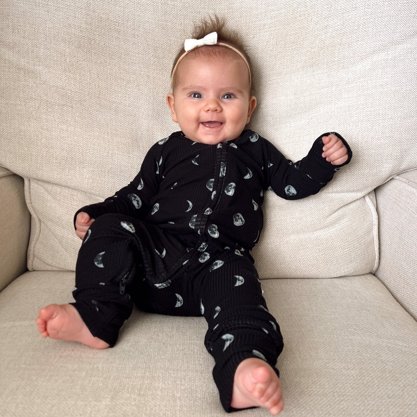 Moon Phases Small Ribbed Zip Romper