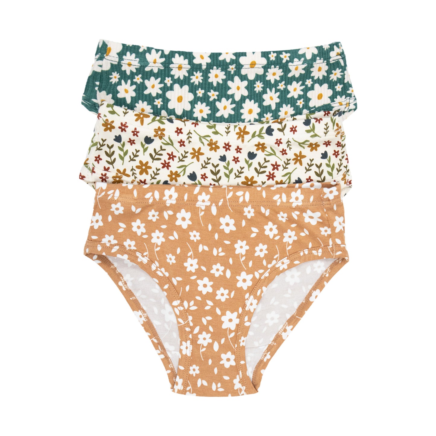 Cream Floral, Camel Floral and Green Floral Underwear 3 Pack