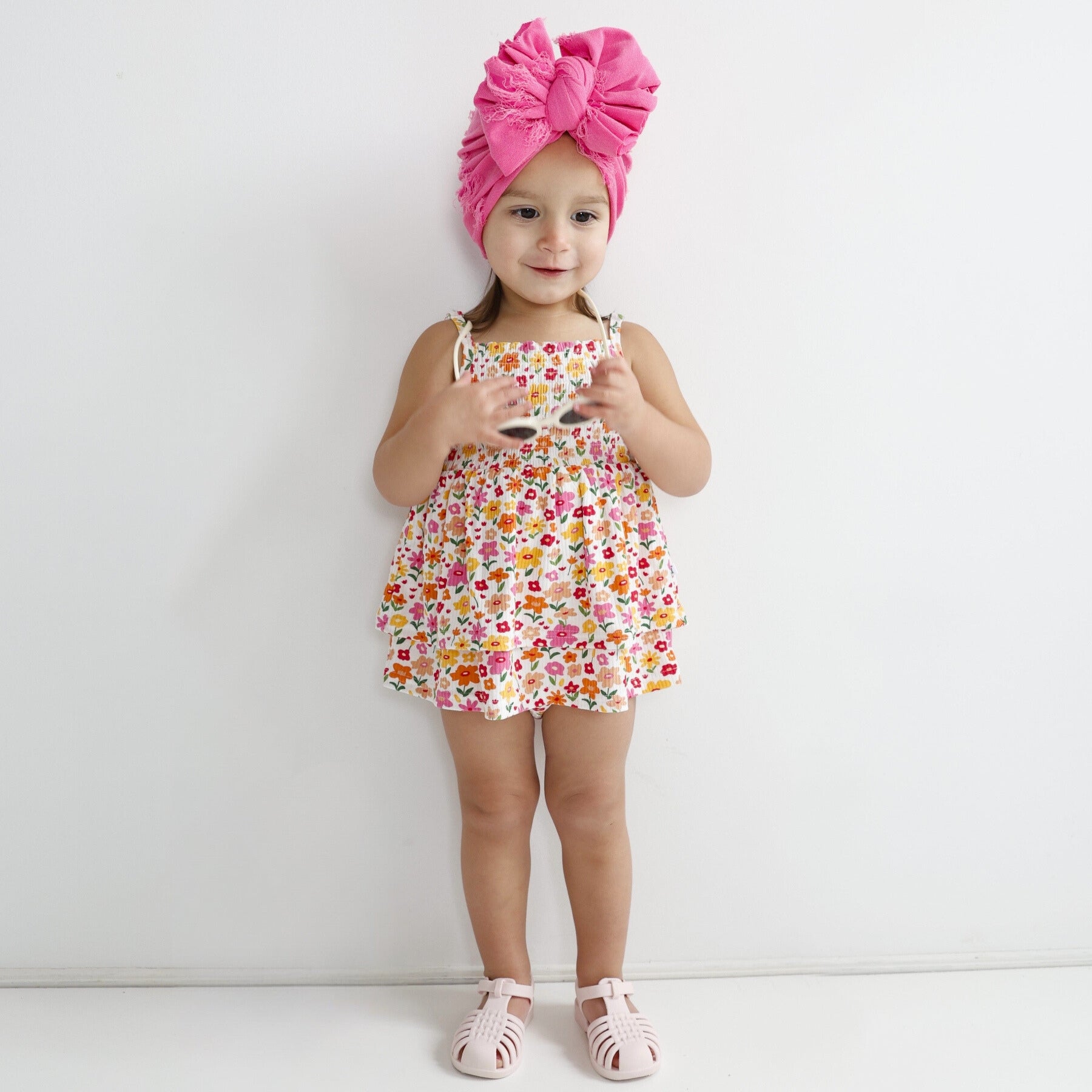 Summer Blooms Small Ribbed Ruffle Romper