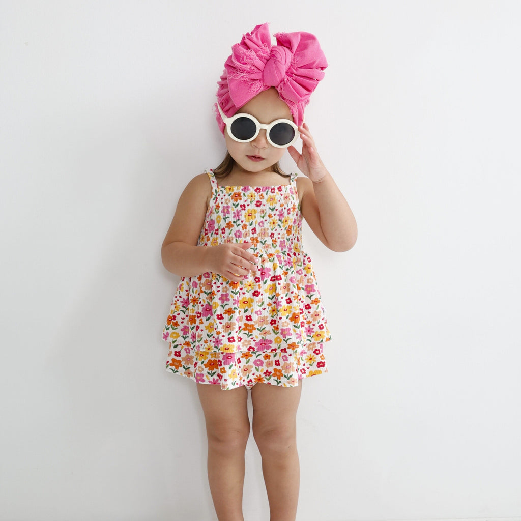 Summer Blooms Small Ribbed Ruffle Romper