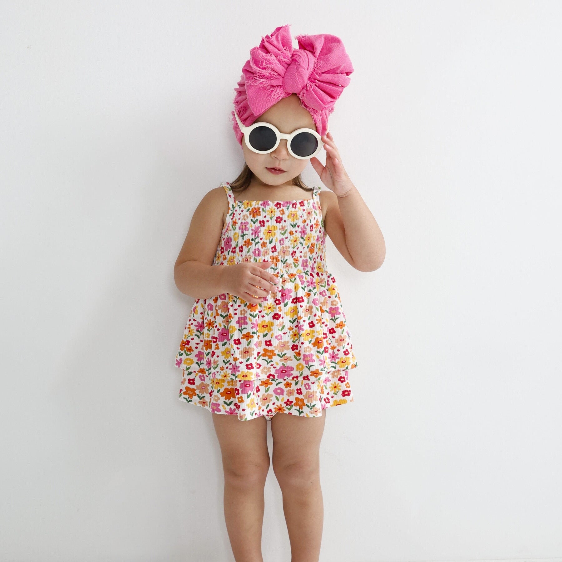 Summer Blooms Small Ribbed Ruffle Romper