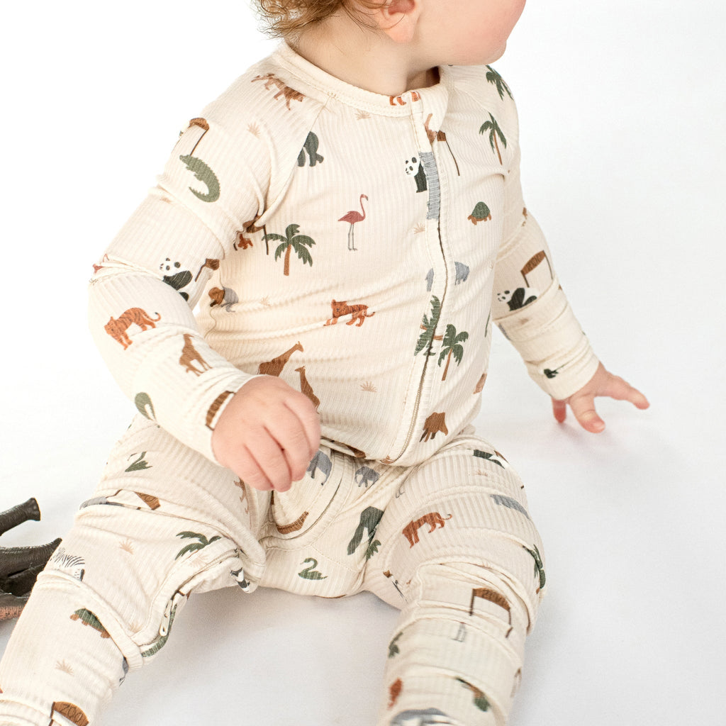 Zoo Day Small Ribbed Zip Romper