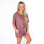 Plum Small Ribbed Women's Shorts Set