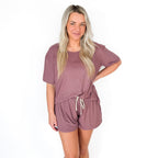 Plum Small Ribbed Women's Shorts Set