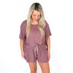 Plum Small Ribbed Women's Shorts Set