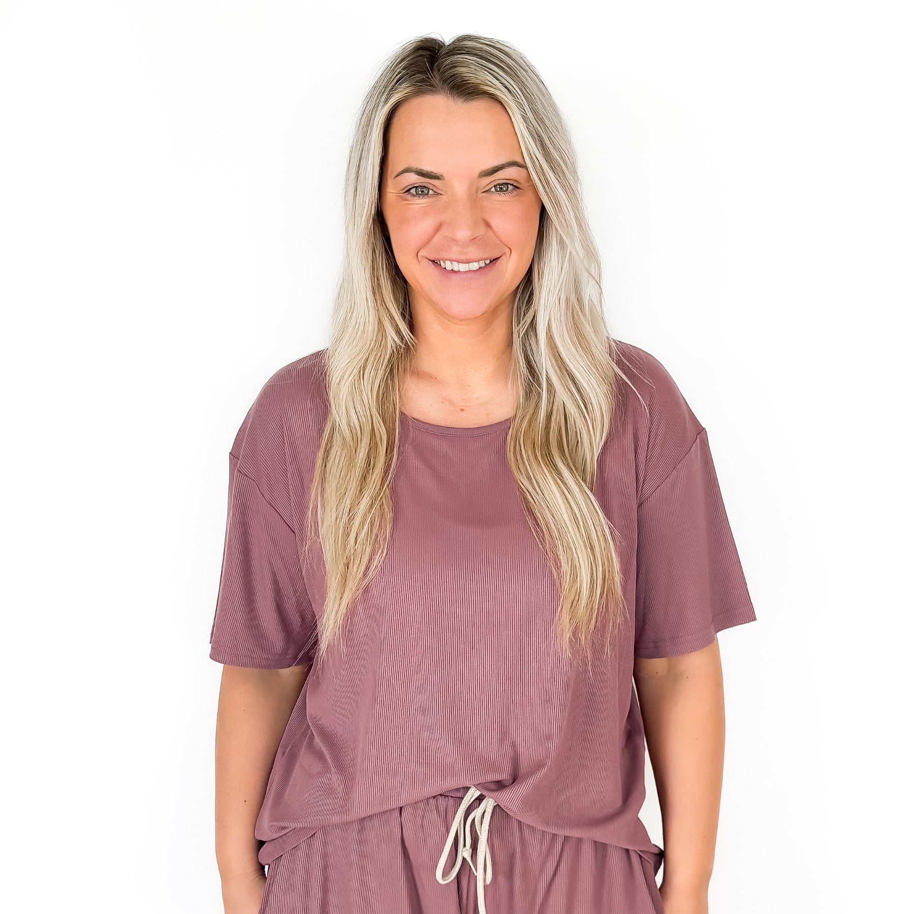 Plum Small Ribbed Women's Shorts Set