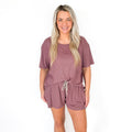 Plum Small Ribbed Women's Shorts Set