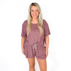 Plum Small Ribbed Women's Shorts Set