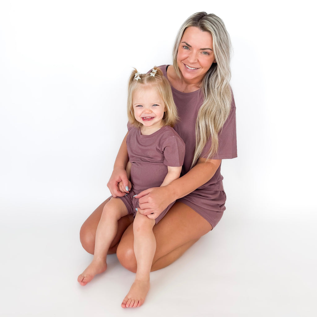 Plum Small Ribbed Shorts Two-Piece Set