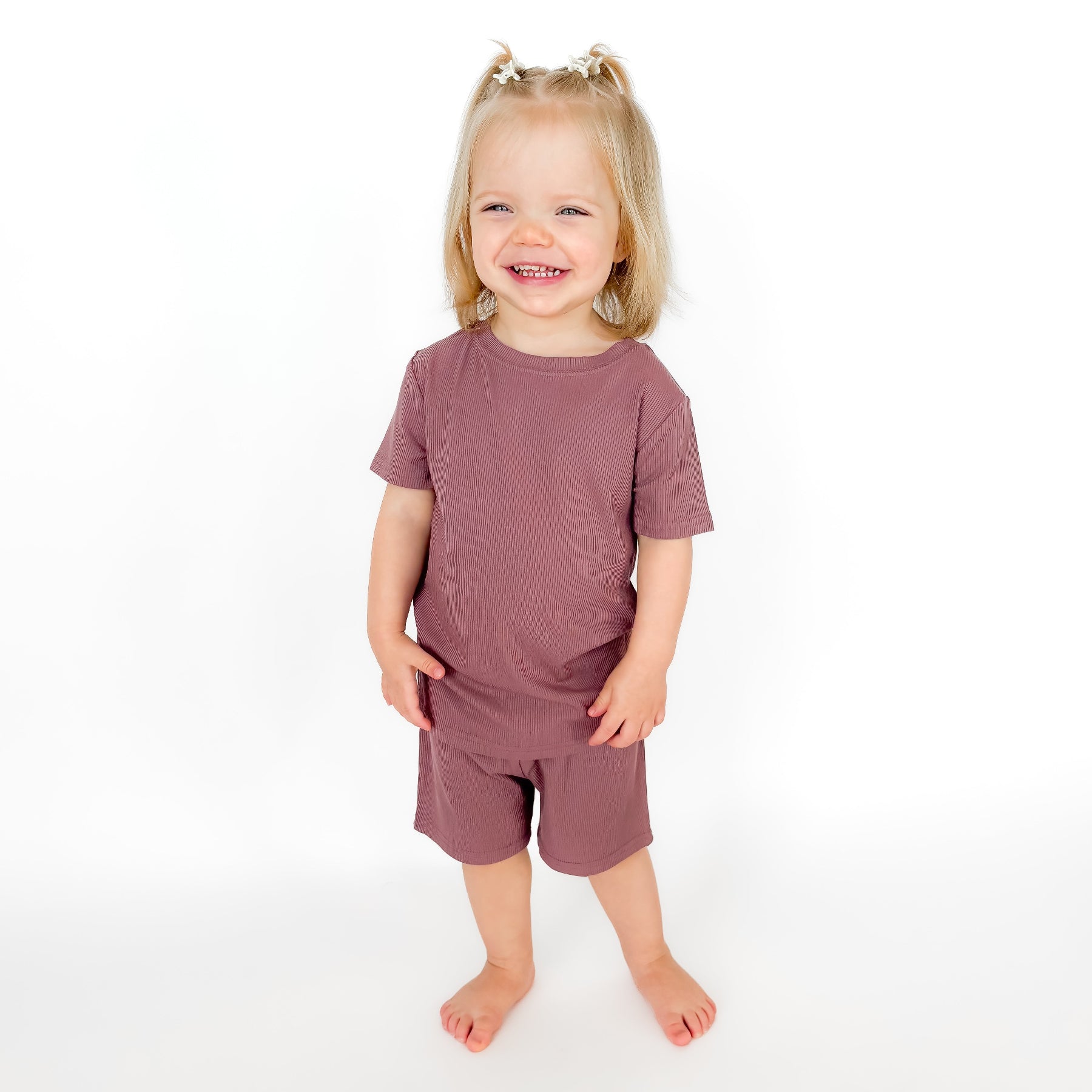 Plum Small Ribbed Shorts Two-Piece Set