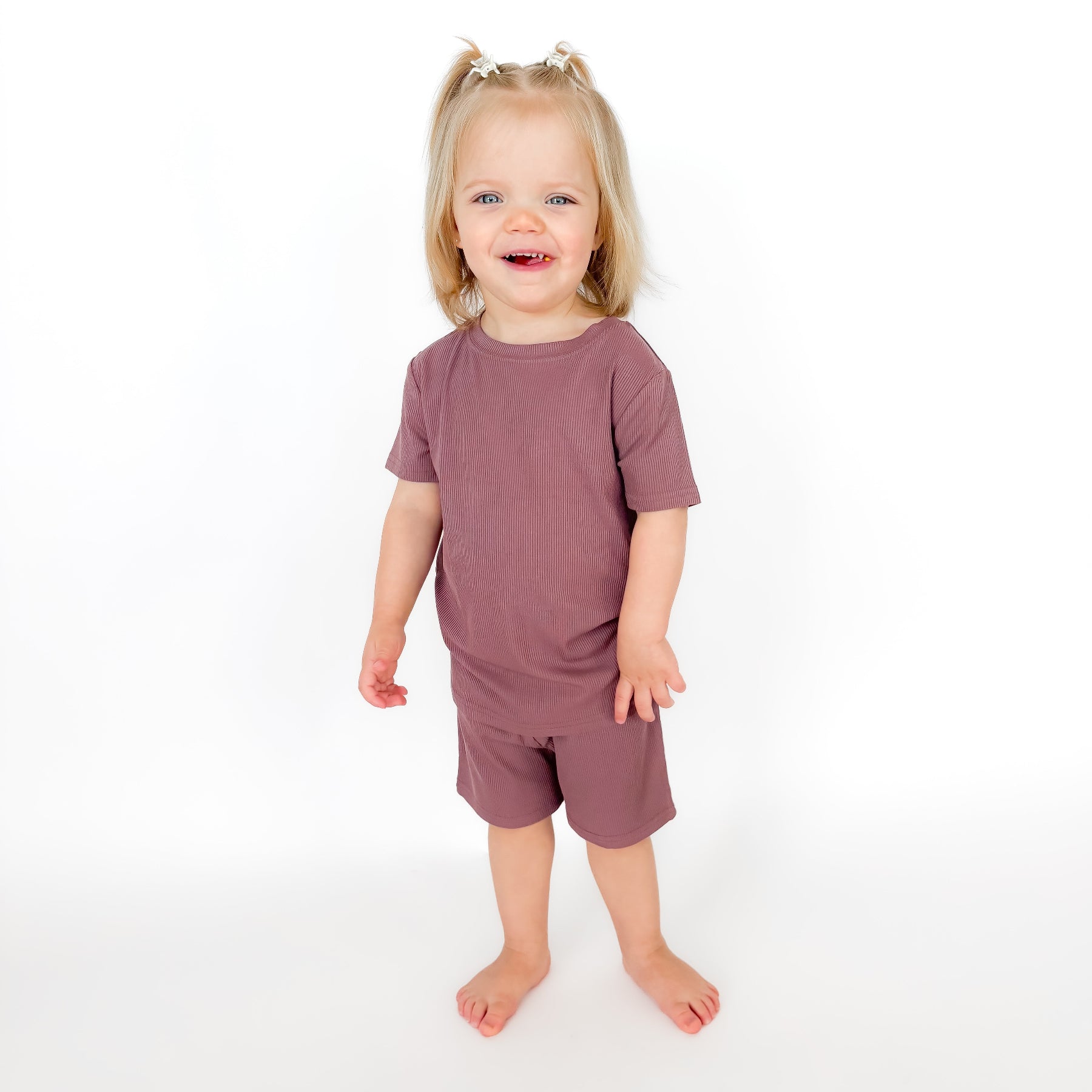 Plum Small Ribbed Shorts Two-Piece Set