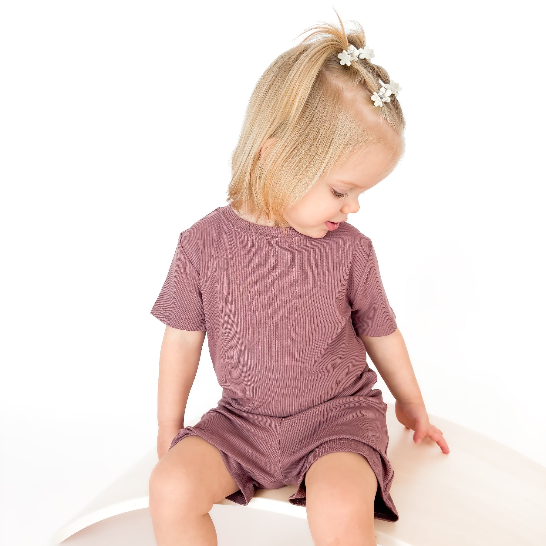 Plum Small Ribbed Shorts Two-Piece Set