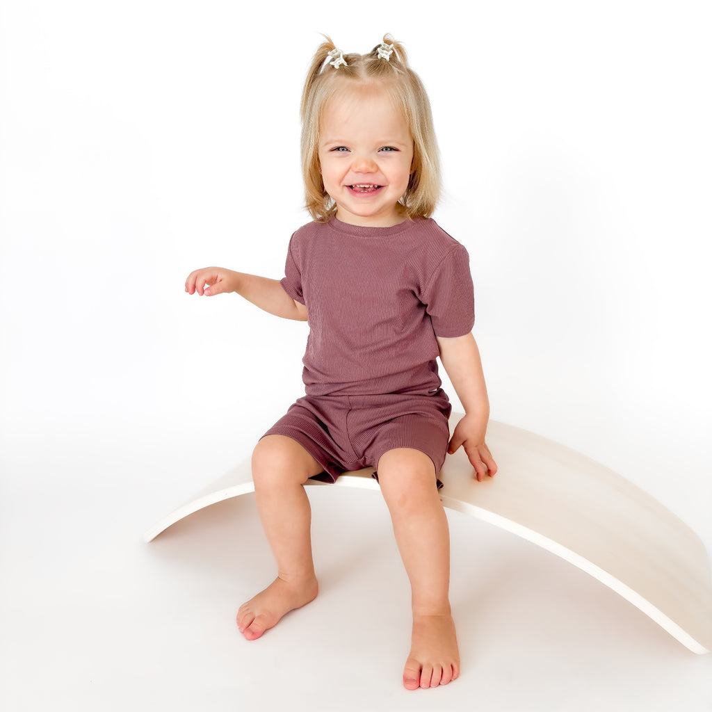 Plum Small Ribbed Shorts Two-Piece Set