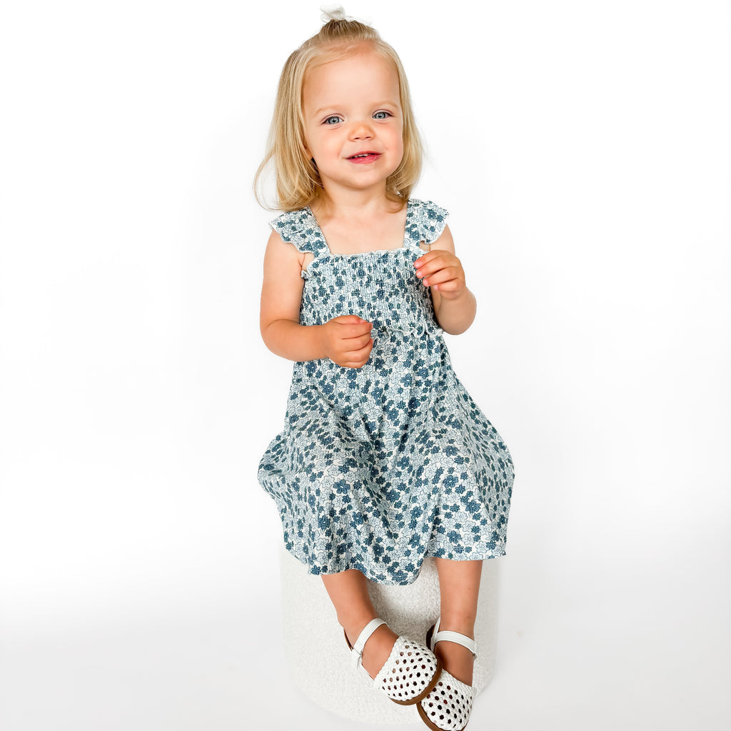 Bluebell Blossoms Small Ribbed Flutter Sleeve Dress
