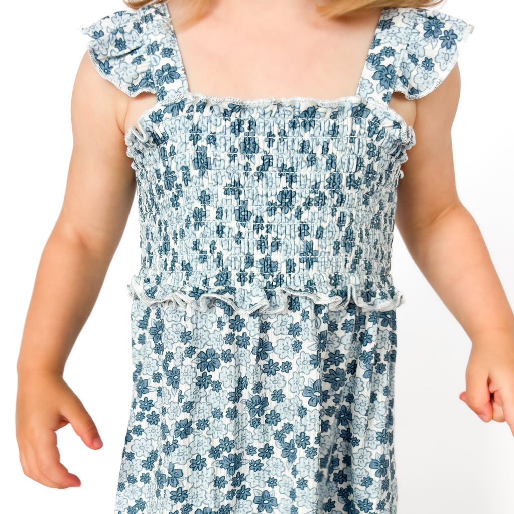 Bluebell Blossoms Small Ribbed Flutter Sleeve Dress