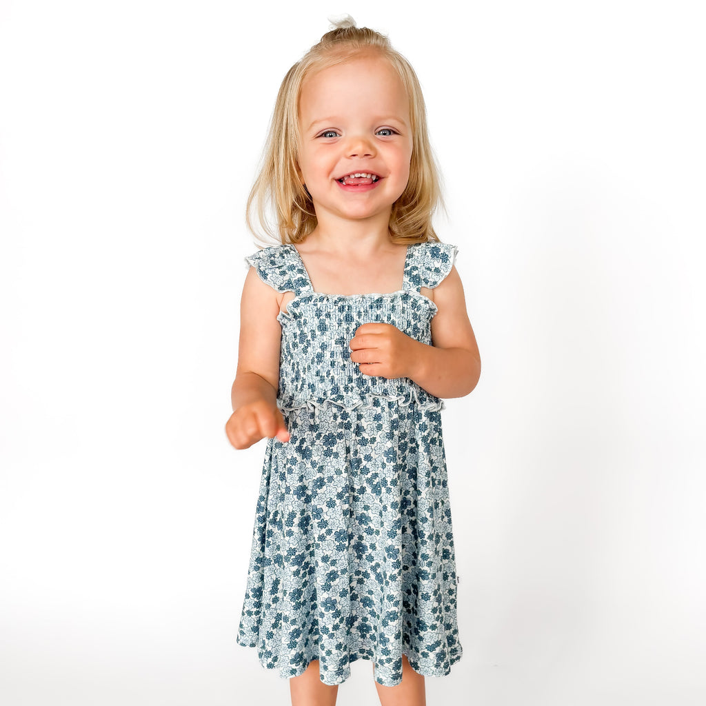 Bluebell Blossoms Small Ribbed Flutter Sleeve Dress