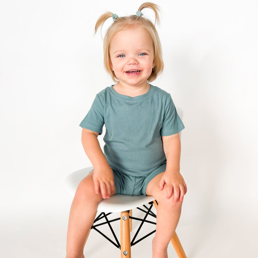 Glacier Blue Small Ribbed Shorts Two-Piece Set