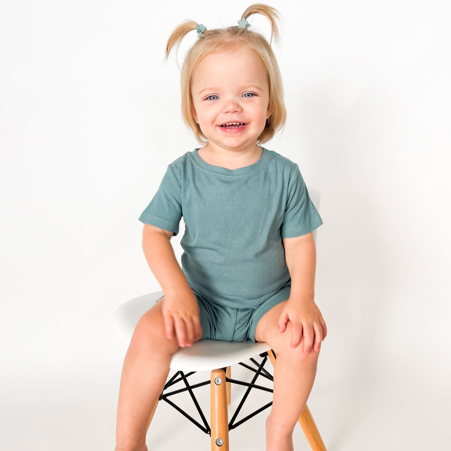 Glacier Blue Small Ribbed Shorts Two-Piece Set