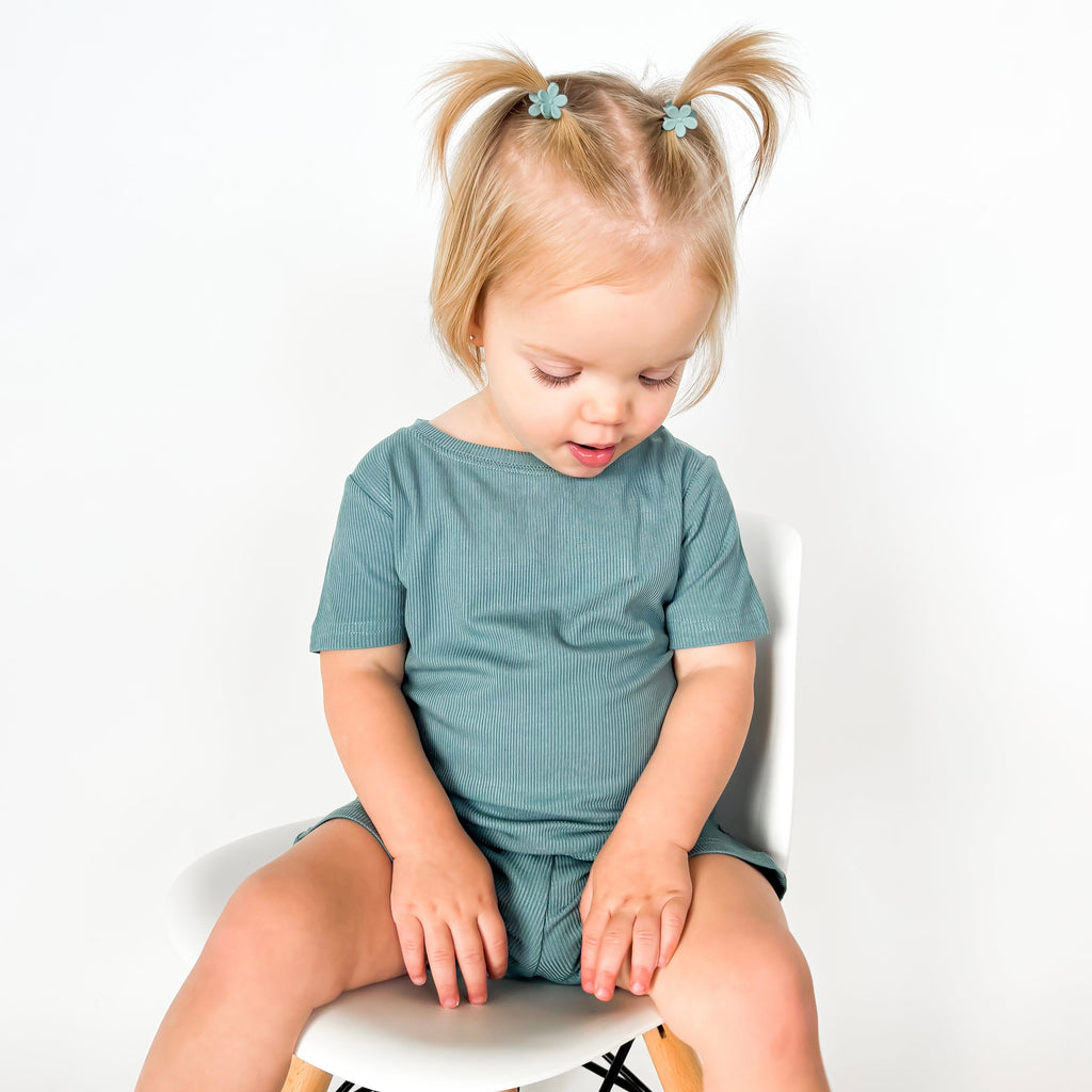 Glacier Blue Small Ribbed Shorts Two-Piece Set