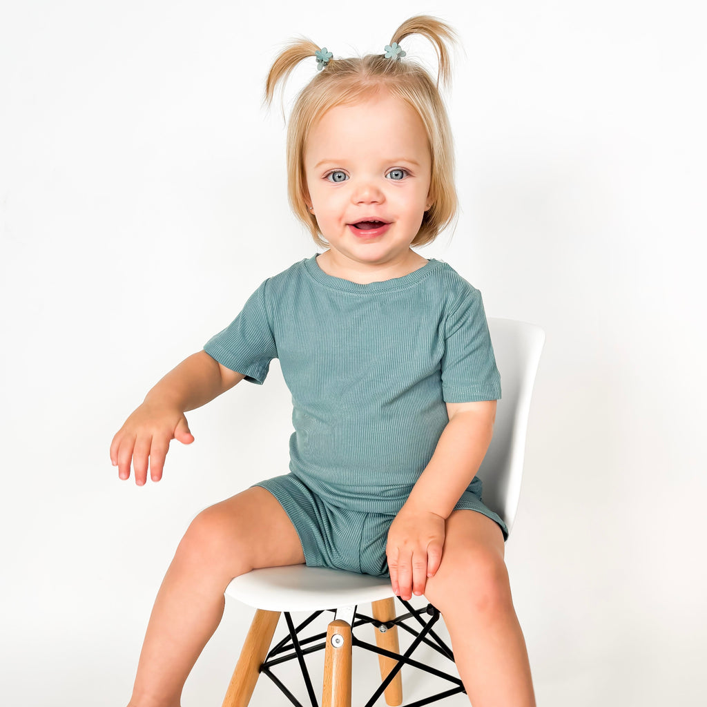 Glacier Blue Small Ribbed Shorts Two-Piece Set