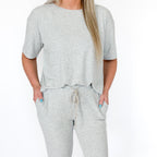 Heather Gray Small Ribbed Women's Short Sleeve & Pants Matching Set