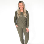 Olive Small Ribbed Women's Matching Set