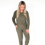 Olive Small Ribbed Women's Matching Set