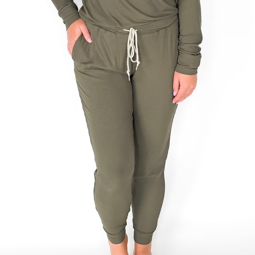 Olive Small Ribbed Women's Matching Set