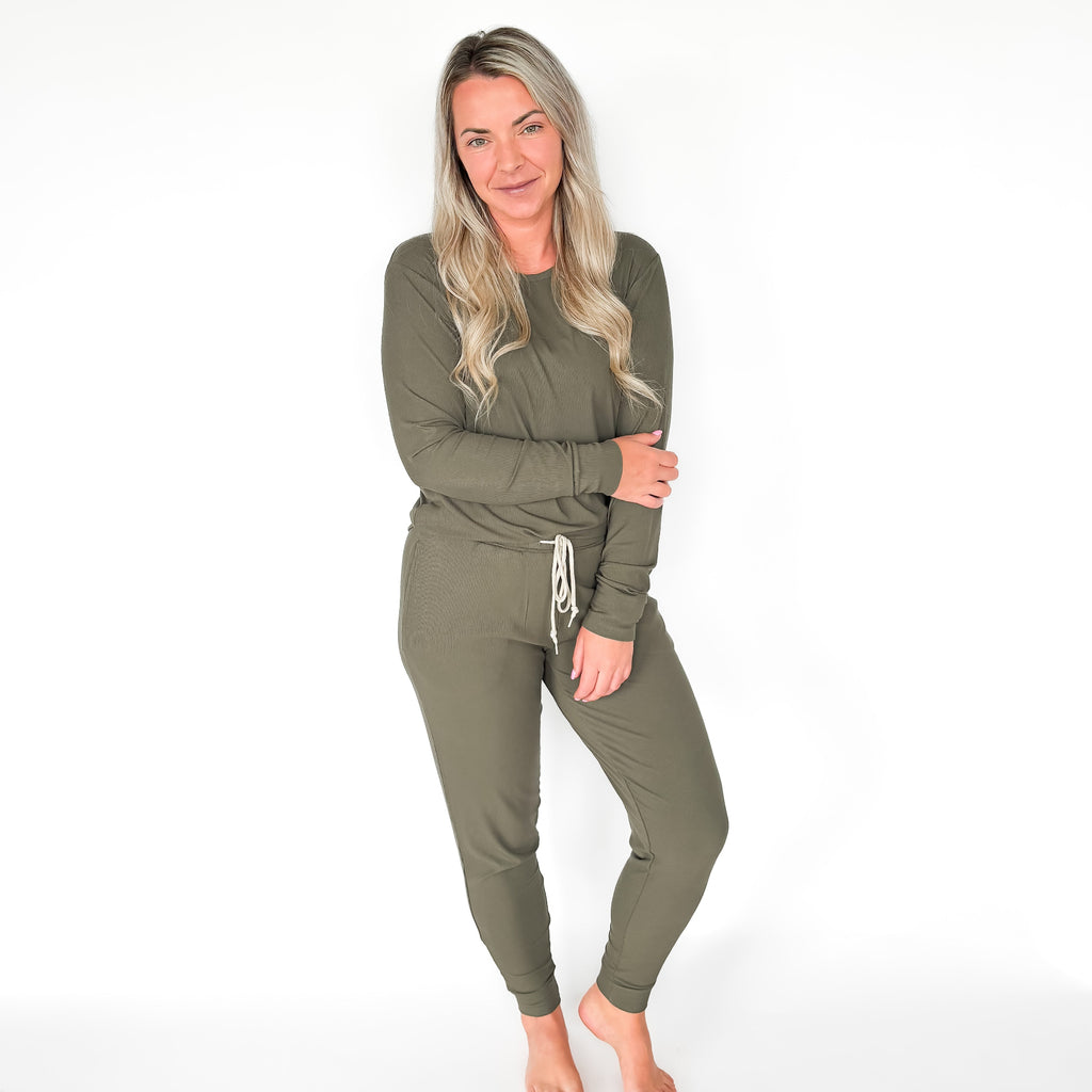 Olive Small Ribbed Women's Pants