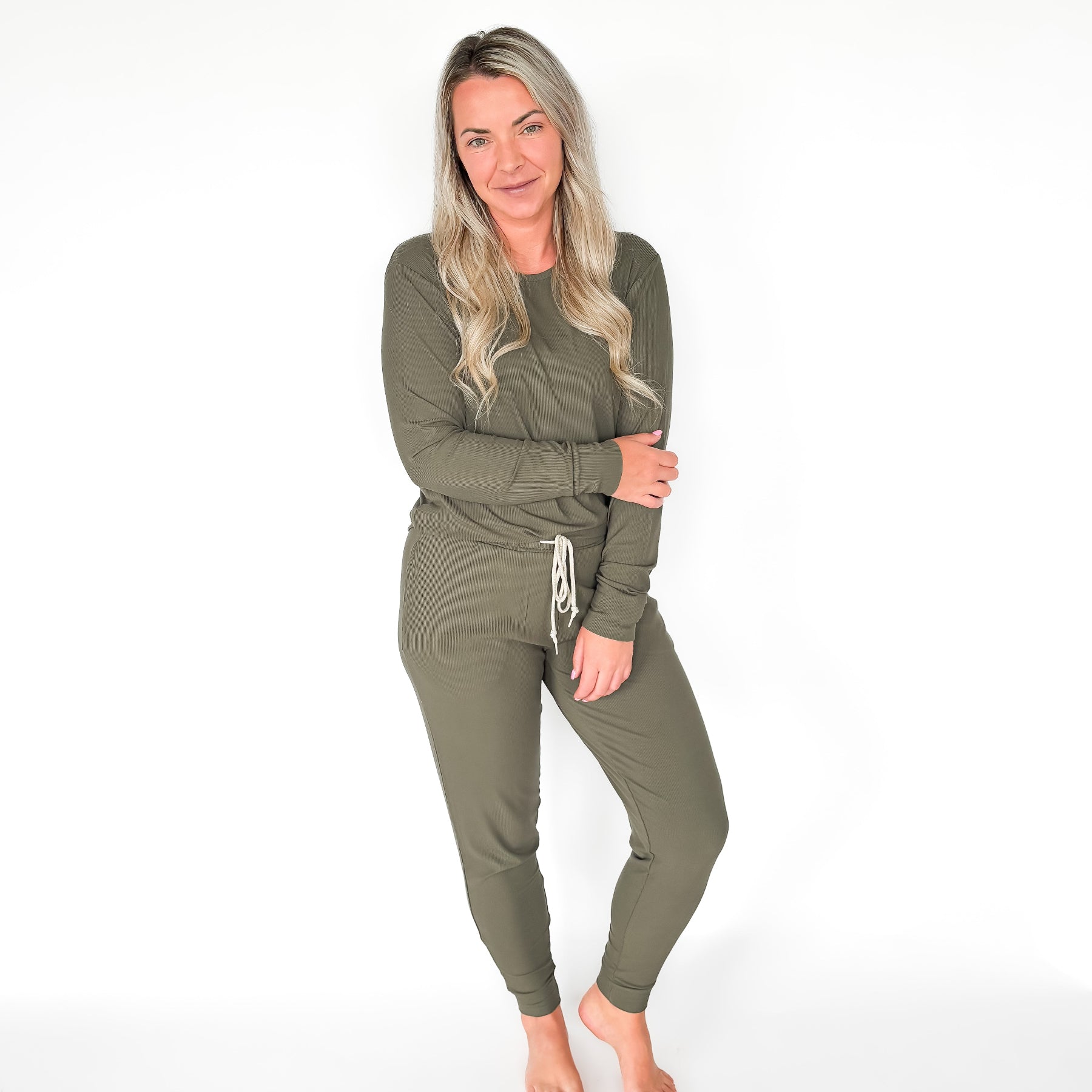 Olive Small Ribbed Women's Long Sleeve Top