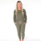 Olive Small Ribbed Women's Matching Set