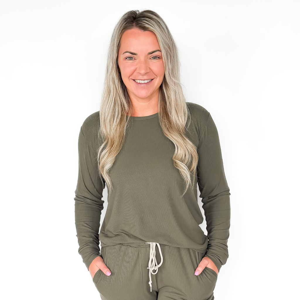 Olive Small Ribbed Women's Matching Set
