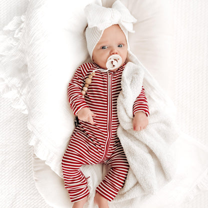 Red Stripe Small Ribbed Zip Romper